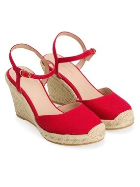 EUC Stuart Weitzman Red Canvas Espadrille Wedge Sandals, US11